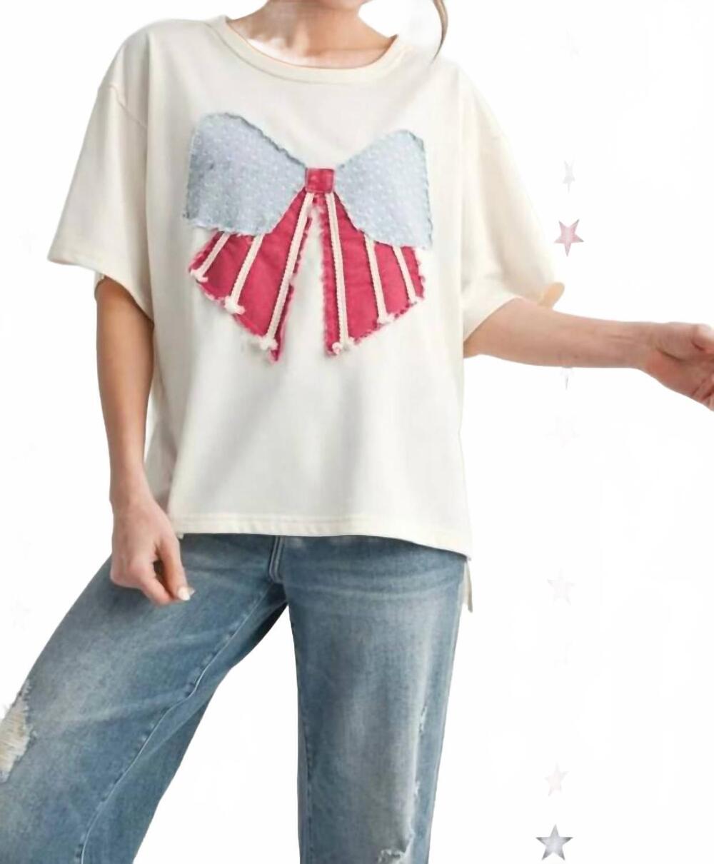 NEW JODIFL patriotic bow blouse in white multi